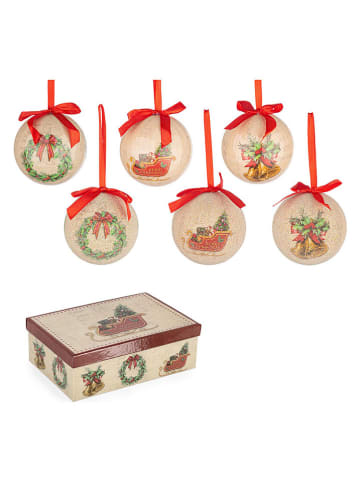 Christbaumkugeln "Annabelle" in Beige/ Rot - Ø 7,5 cm - 6 Stück