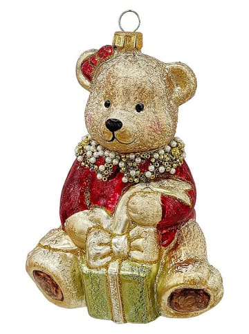 Ozdoba choinkowa "Hug Bear" w kolorze złoto-czerwonym - wys. 13,5 cm