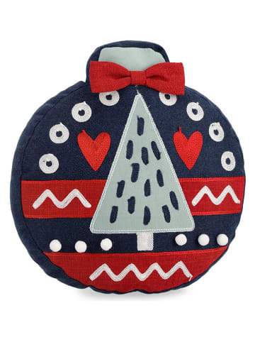Kissen "Silky" in Dunkelblau/ Rot - (L)33 x (B)30 cm