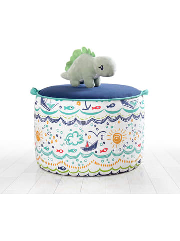 Pouf in Blau/ Bunt - (H)32 x Ø 44 cm