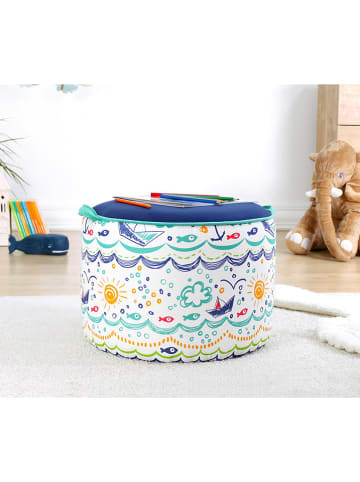 Pouf in Blau/ Bunt - (H)32 x Ø 44 cm