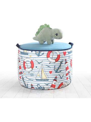 Pouf in Blau/ Bunt - (H)32 x Ø 44 cm