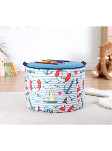 Pouf in Blau/ Bunt - (H)32 x Ø 44 cm