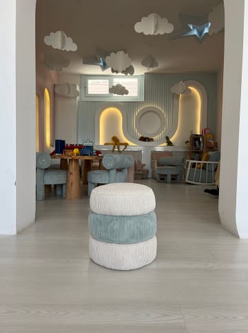 Pouf in Weiß/ Hellblau - (B)32 x (H)32 x (T)36 cm