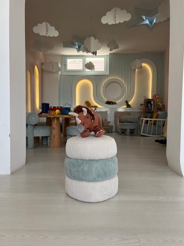 Pouf in Weiß/ Hellblau - (B)32 x (H)32 x (T)36 cm