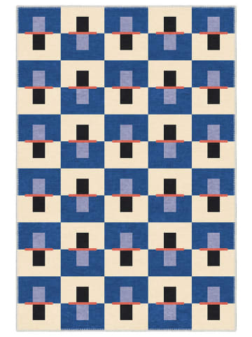 Kurzflor-Teppich ''Alviera'' in Beige/ Blau