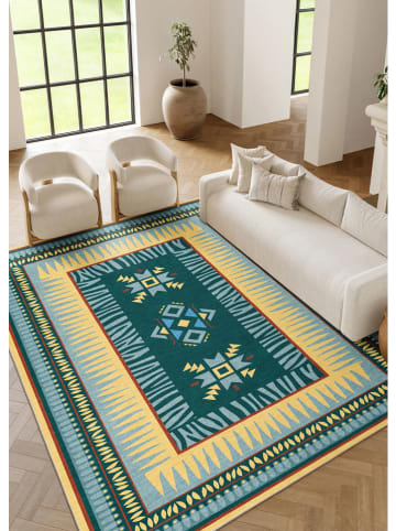 Laagpolig tapijt ''Cirelle'' blauw/groen/geel