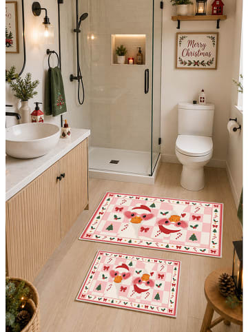 Dywaniki łazienkowe (2 szt.) "Merry Duck" w kolorze jasnoróżowym