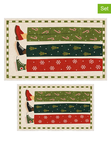 2er-Set: Badematten "Noel Joy" in Rot/ Grün