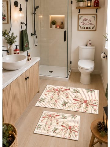 2er-Set: Badematten "Merry Ribbon" in Creme
