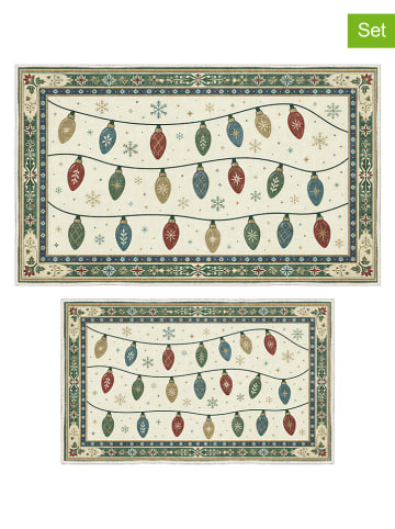 2er-Set: Badematten "Noel Bauble" in Creme/ Grün