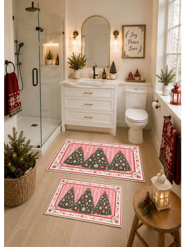 2er-Set: Badematten "Jingle Tree" in Rosa