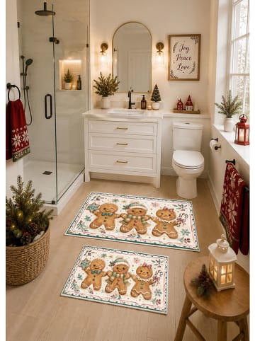 Dywaniki łazienkowe (2 szt.) "Gingerbread" w kolorze kremowo-jasnobrązowym