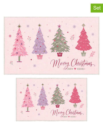 2er-Set: Badematten "Pink Trees" in Rosa