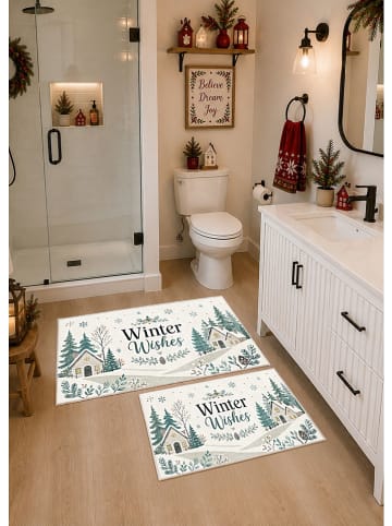 2er-Set: Badematten "Winter Wishes" in Creme