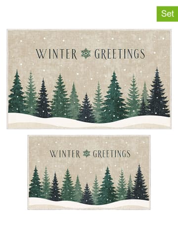 2-delige set: badmatten "Winter Greetings" beige
