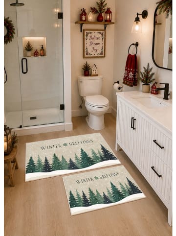 2-delige set: badmatten "Winter Greetings" beige