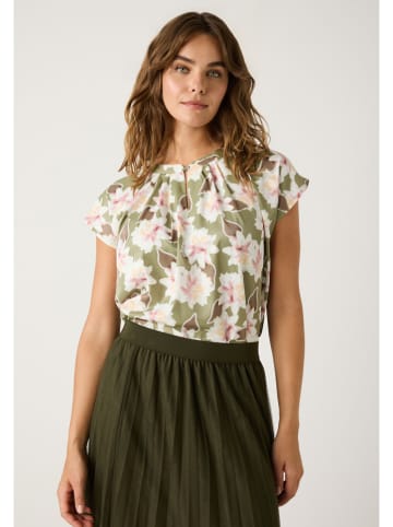 Bluse in Oliv/ Weiß