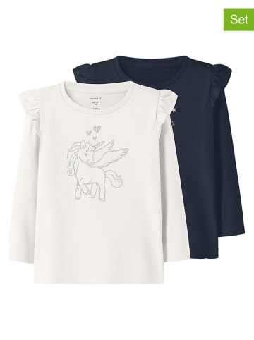 2er-Set: Longsleeves "Pruddie" in Dunkelblau/ Weiß