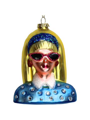 Kerstboomversiering "Fashion Lady" goudkleurig/blauw - (H)11,4 cm