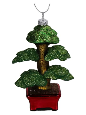Ozdoba choinkowa "Bonsai Tree" w kolorze zielono-czerwonym - wys. 12 cm