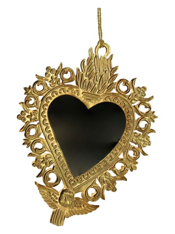 Decohangers "Burning Heart Mirror with Angel" goudkleurig/zwart - (H)20 cm