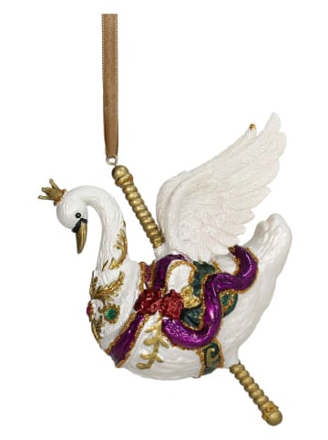 Ozdoba choinkowa "Carousel Swan" w kolorze złoto-białym - wys. 14,2 cm