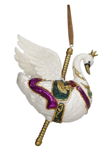 Ozdoba choinkowa "Carousel Swan" w kolorze złoto-białym - wys. 14,2 cm