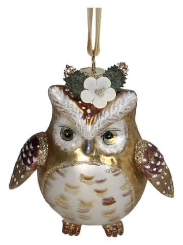 Ozdoba choinkowa "Owl" w kolorze złoto-białym - wys. 9,5 cm