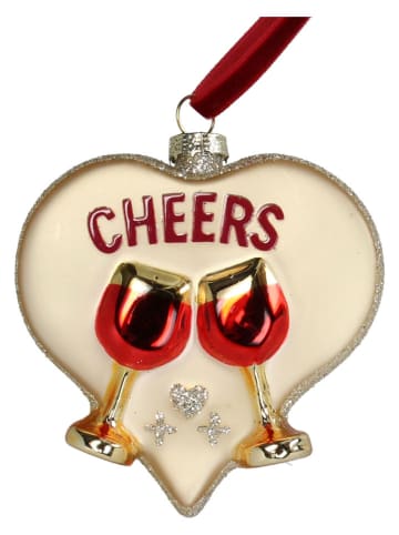 Ozdoba choinkowa "Heart Cheers" w kolorze kremowo-czerwonym - wys. 9 cm