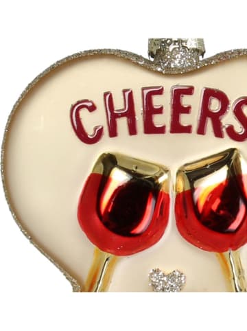 Ozdoba choinkowa "Heart Cheers" w kolorze kremowo-czerwonym - wys. 9 cm