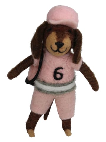 Decoratief figuur "Dog Golf" lichtroze/bruin - (H)14 cm