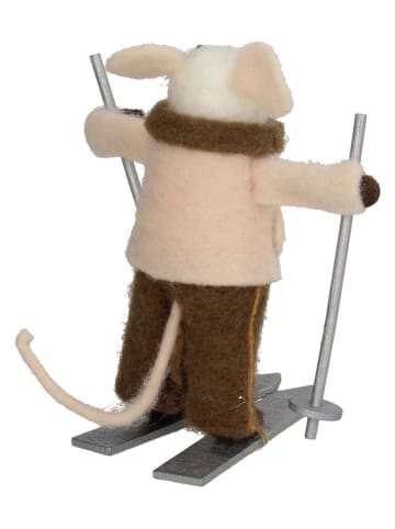 Dekofigur "Mouse Ski" in Creme/ Braun - (H)11 cm
