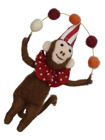 Dekofigur "Monkey Circus" in Braun/ Rot - (H)15 cm
