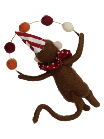 Decoratief figuur "Monkey Circus" bruin/rood - (H)15 cm