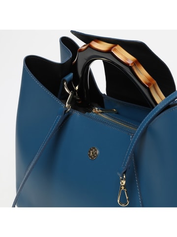 Leder-Henkeltasche "Ana" in Blau - (B)35 x (H)27 x (T)13,5 cm