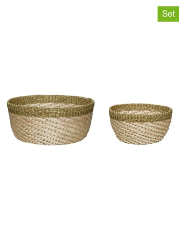 2-delige set: opbergmanden "Palm" beige/groen