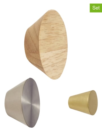 3er-Set: Haken "Cone" in Hellbraun/ Silber