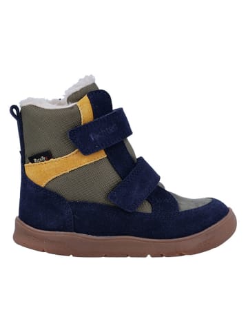 Leren barefootschoenen "Samy" kaki/donkerblauw