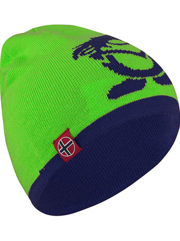 Omkeerbare beanie "Troll" donkerblauw/lichtgroen