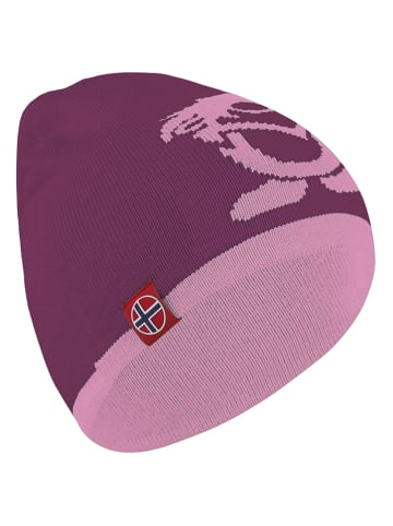 Dwustronna czapka beanie "Troll" w kolorze fioletowo-jasnoróżowym