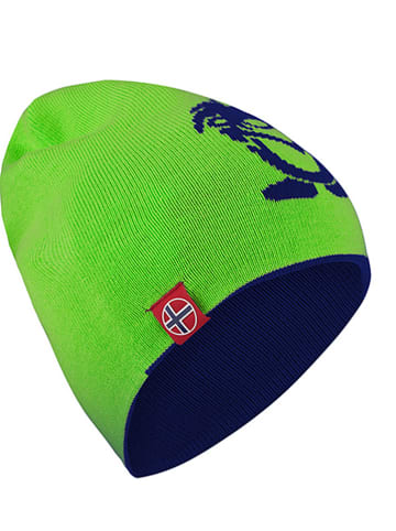 Omkeerbare beanie "Troll" donkerblauw/lichtgroen