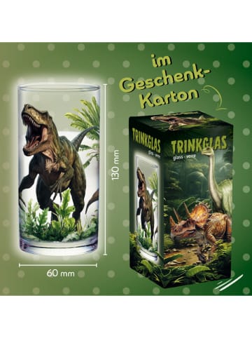 Trinkglas "T-Rex" in Transparent/ Grün/ Braun - 200 ml