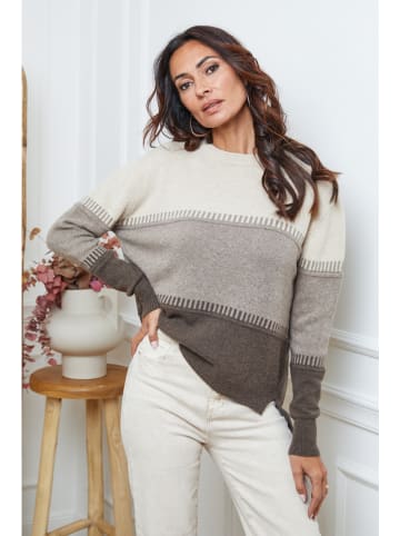 Sweter "Lurica" w kolorze kremowo-szaro-brązowym