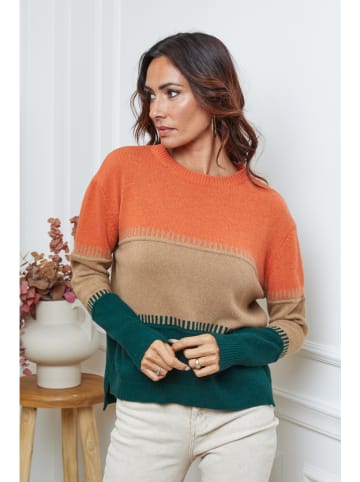 Sweter "Lurica" w kolorze beżowo-zielono-pomarańczowym