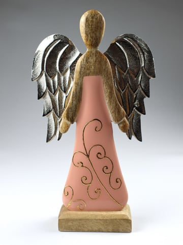 Decoratief figuur ''Engel'' lichtroze/zilverkleurig - (L)30 x (B)18 cm