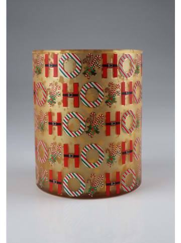 Windlicht "HOHOHO" in Gold/ Rot - (H)13 x Ø 10 cm