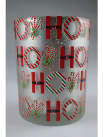 Windlicht "HOHOHO" rood/zilverkleurig - (H)13 x Ø 10 cm