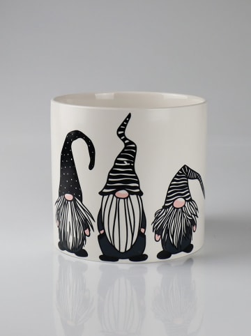 Bloempot "Wichtel" wit/zwart - (H)13 x Ø 12 cm