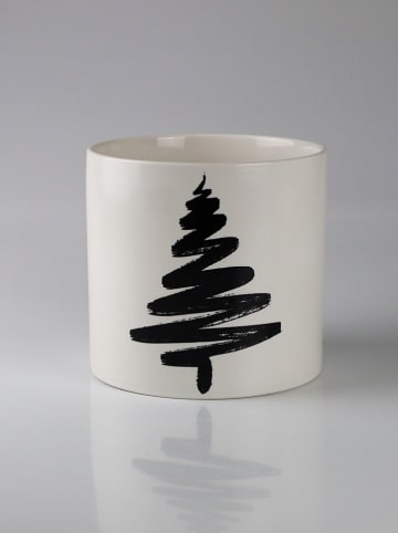 Bloempot "Baum" wit/zwart - (H)13 x Ø 12 cm
